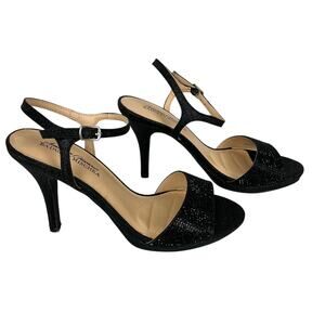 Badgley Mischka Yasmin Metallic Ankle Strap High Heel Sandals Black Size 8 Shoes